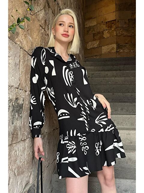 Madmext Beyaz Desenli Kısa Kadın Elbise Mg2429