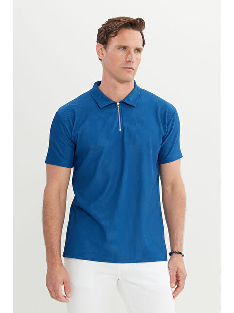 AC&Co / Altınyıldız Classics Erkek İndigo Relax Fit Rahat Kesim Polo Yaka Esnek Tişört - S000394254-23093