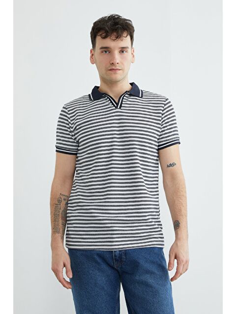 Fullamoda Çizgili Polo Yaka Tişört - S000522394-21164
