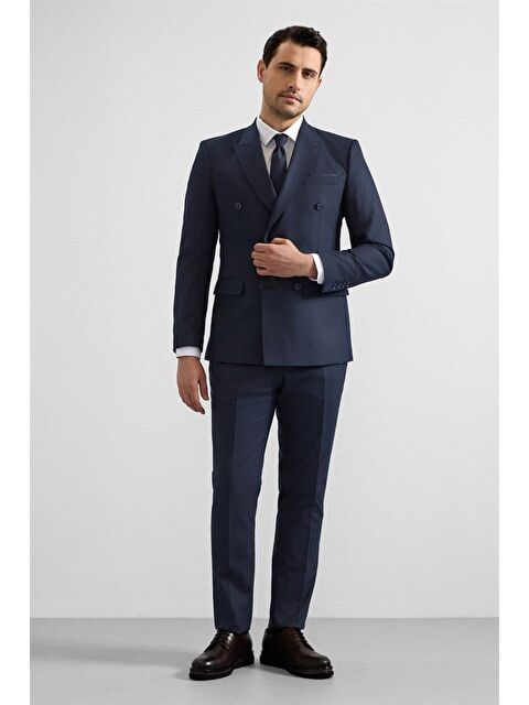 Süvari Lacivert Slim Kruvaze Yaka 6 Drop Takım Elbise