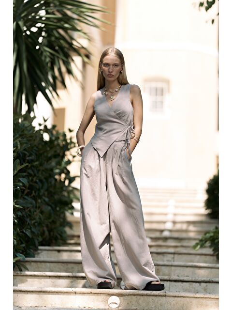 Bohemai Moibel Bağcık Detay Gri Crop Pantolon Takım - S000511591-20600