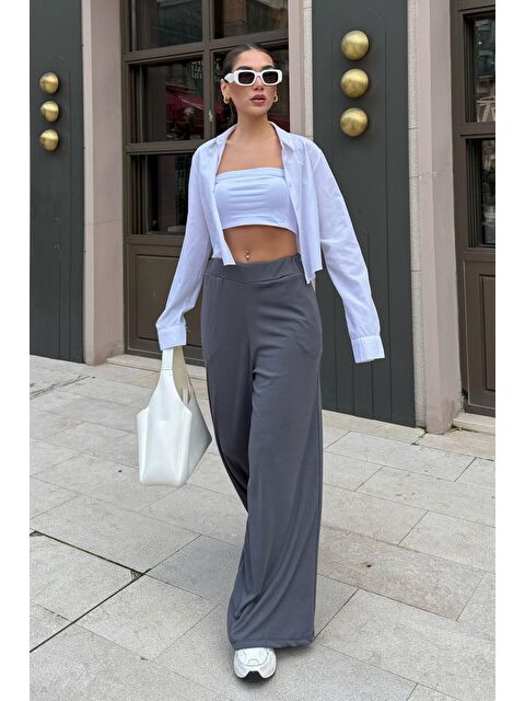 Madmext Füme Yüksek Bel Rahat Kesim Geniş Paça Kadın Pantolon Mg2309 - S000346037-33408