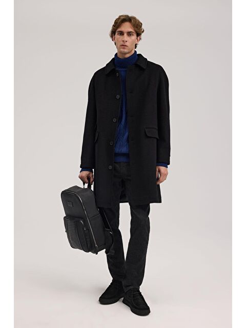 JAKAMEN Siyah Comfort Fit Bebe Yaka Yünlü Kaban - S000496599-19351