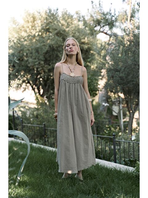 Bohemai Torrora Uzun Haki Keten Elbise - S000511589-18547