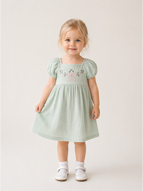 Harika Kids Kız Bebek Muslin Kumaş Elbise %100 Pamuklu