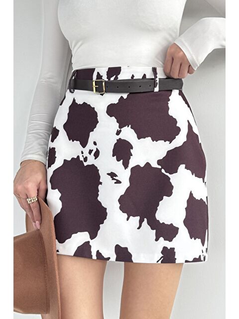 Gülseli Kadın Kemerli Desenli Mini Etek - S000491558-19966