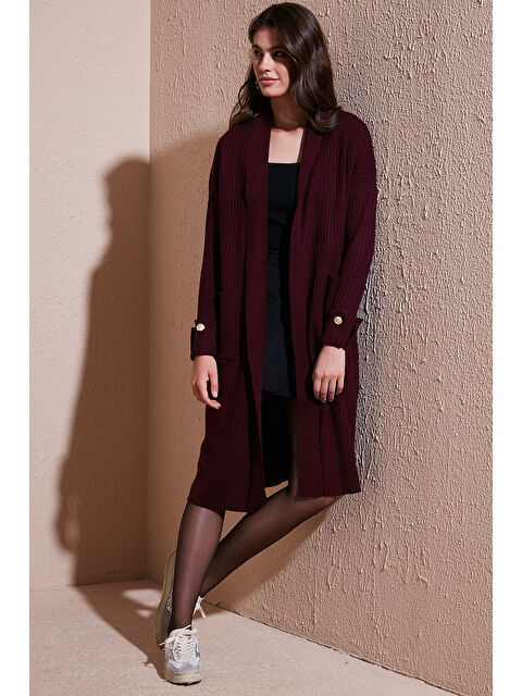 Lela % 100 Akrilik Triko Örme Uzun Kadın Hırka 4615212 - S000243043-19951