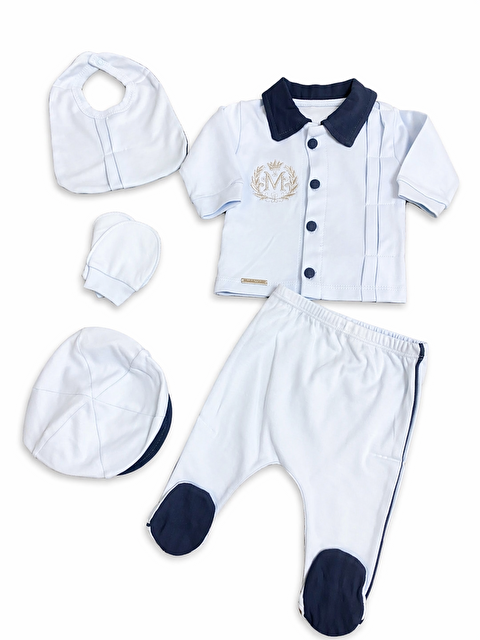 Verona Tarz Erkek Bebek M Harflı 5li Hastane Çıkış Seti Yenidoğan 0-3 ay 50-56cm