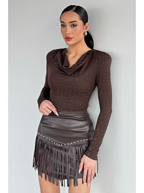 Gülseli Kadın Püskül Detaylı Suni Deri Mini Etek - S000491559-19413