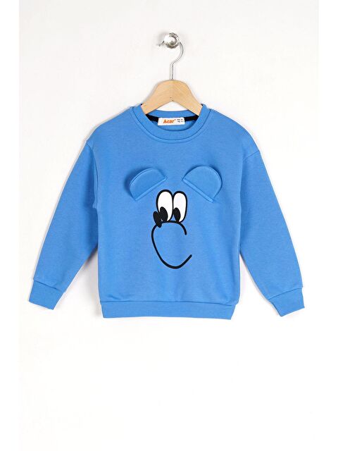 Zepkids Bisiklet Yaka Uzun Kol Mavi Renk Kız Çocuk Sweatshirt - S000357164-17234