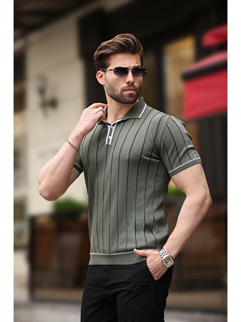 Madmext Haki Düğmeli Polo Yaka Triko Erkek Tişört E7408 - S000374791-18547