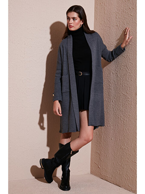 Lela % 100 Akrilik Triko Örme Uzun Kadın Hırka 4615212 - S000243043-29666