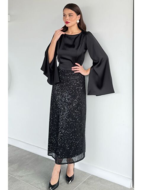 Gülseli Kadın Bel Lastikli İç Astarlı Pul Payet Etek - S000491561-19351