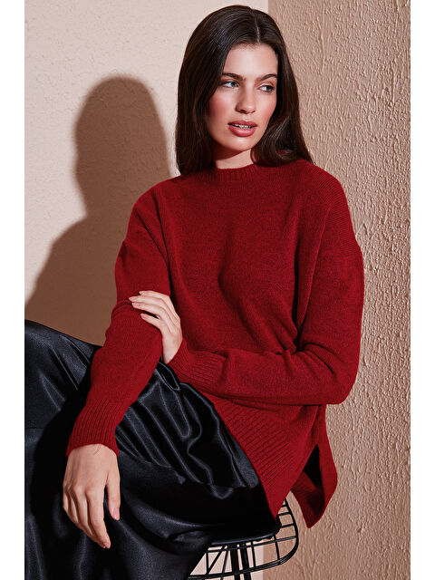 Lela Rahat Kesim Yırtmaç Detaylı Bisiklet Yaka Kadın Kazak 4616142Y - S000243047-20045