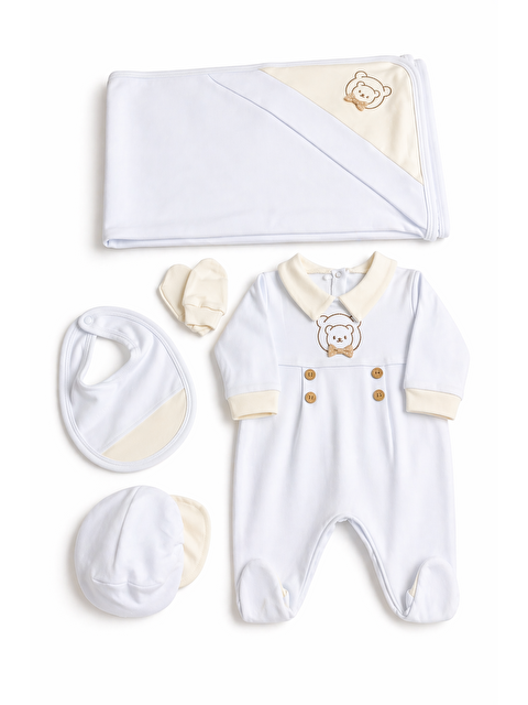 Verona Tarz 5’li Hastane Çıkışı 0-3 Ay Pamuklu Erkek Bebek Seti Ayıcıklı Yenidoğan Tulumlu Battaniyeli