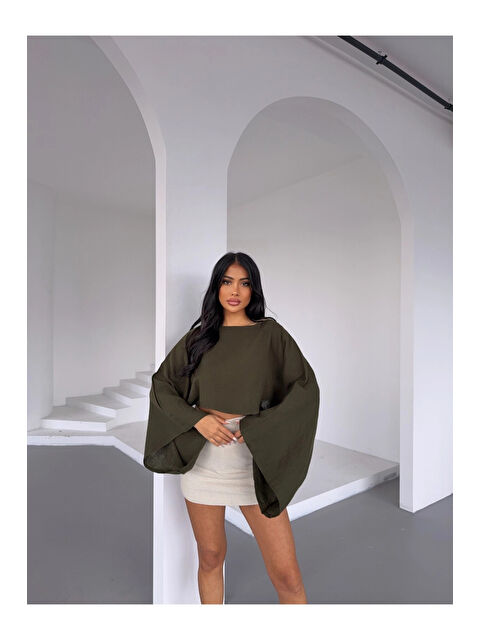 Hazelin Kadın Haki Panço Model Müslin Bluz HZL25S-DSB16161 - S000368393-18547