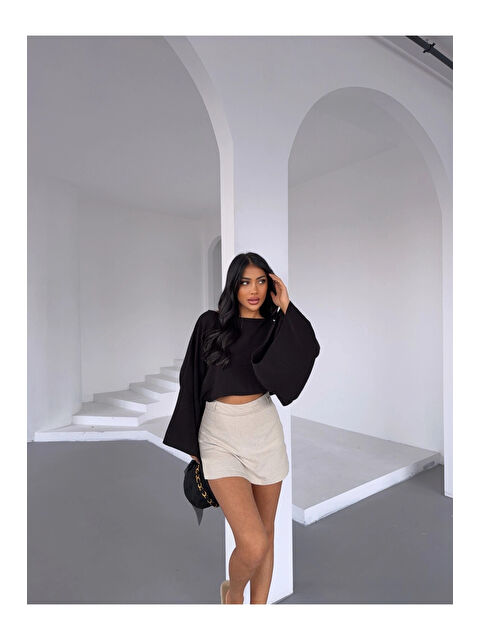 Hazelin Kadın Siyah Panço Model Müslin Bluz HZL25S-DSB16161 - S000368393-19351