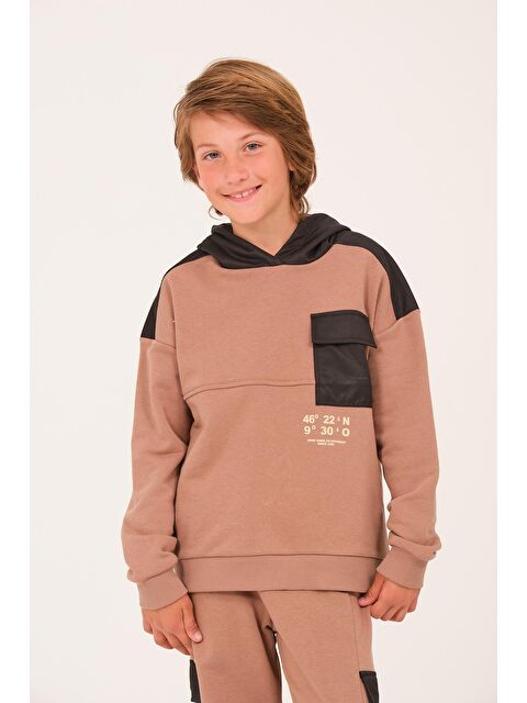 JAZZİEE Unisex Çocuk Kapüşonlu Sweatshirt - Vizon - S000316669-26429