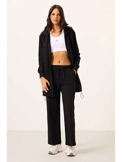 Tommylife Siyah Dik Yaka Fermuarlı Pamuklu Kadın Eşofman Tunik Takım - 95346