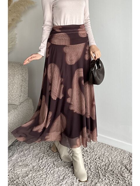 Julude Bel Büzgü Detaylı Desenli Tesettür Kiloş Etek - S000491571-19413