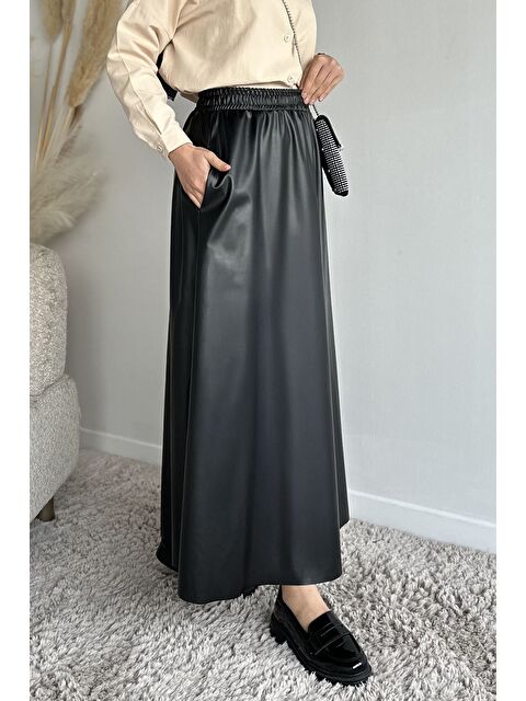 Julude Bel Lastikli Cepli Deri Tesettür Etek - S000491572-19351