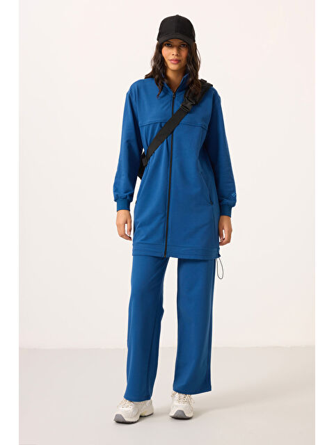 Tommylife Parlament Dik Yaka Fermuarlı Pamuklu Kadın Eşofman Tunik Takım - 95346