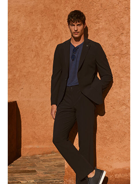 Altınyıldız Classics Erkek Siyah Slim Fit Dar Kesim Mono Yaka Desenli Beli Bağlamalı Takım Elbise - S000527412-19351