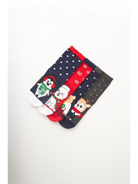 Katia And Bony Çocuk 4 Lü Paket Hayvan Desenli Yılbaşı Soket Çorap Lacivert Karışık - S000507832-21164