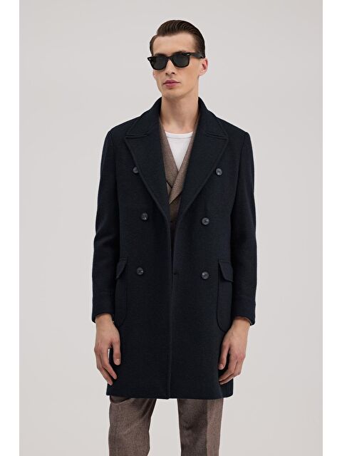 JAKAMEN Lacivert Comfort Fit Kruvaze Yünlü Kaban - S000496596-21164