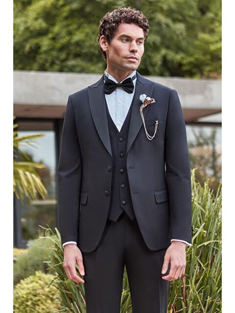 İMZA Çıkarılabilir Kırlangıç Yaka Yelekli 6 Drop Smokin Damatlık 1001240200 - S000348930-19351