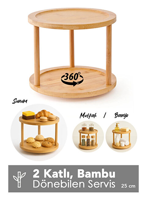 Meleni Home 2 Katlı Dönebilen Bambu Servis Standı