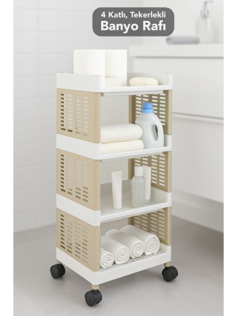 Meleni Home 4 Katlı Tekerlekli Banyo Rafı