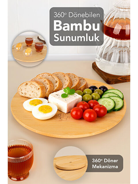 Meleni Home 360 Derece Döner Bambu Sunumluk