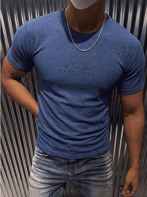 Oksit Formation Flok Baskılı Kabuk Desen Slim Fit Erkek Elastanlı Tişört