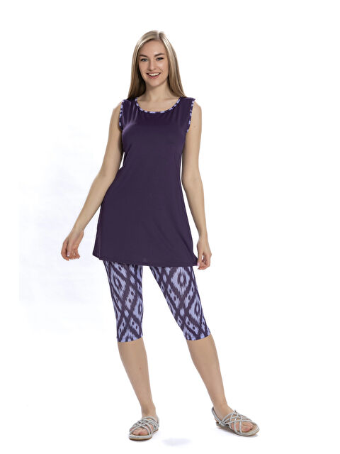 Hazelin Kadın Mor Kolsuz Yarı Kapalı Taytlı Mayo HZL25S-AR3151/23 - S000368397-20042