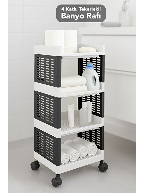 Meleni Home 4 Katlı Tekerlekli Banyo Rafı