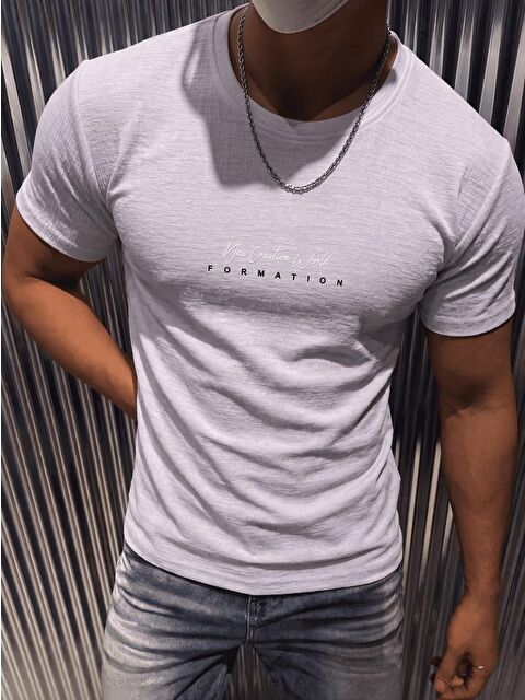 Oksit Formation Flok Baskılı Kabuk Desen Slim Fit Erkek Elastanlı Tişört