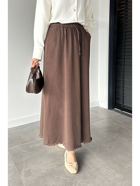 Julude Çift Cepli Bel Lastikli Tesettür Gabardin Etek - S000470397-19413