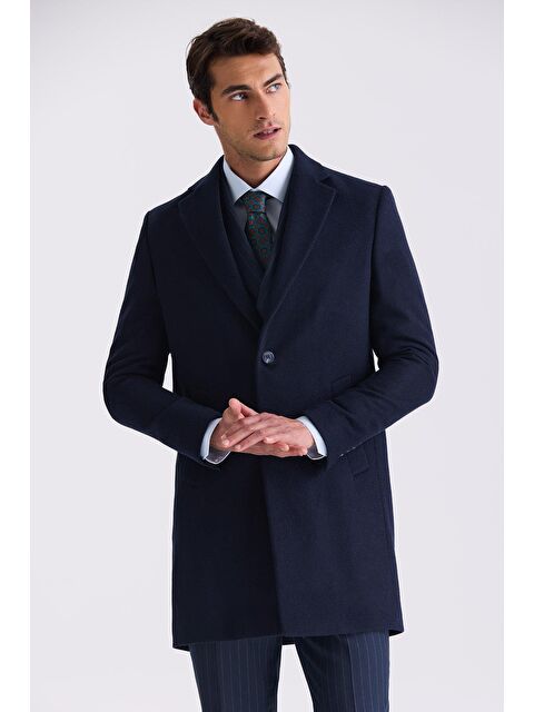 JAKAMEN Lacivert Comfort Fit Mono Yaka Yan Cep Kaşe Kaban - S000496606-21164