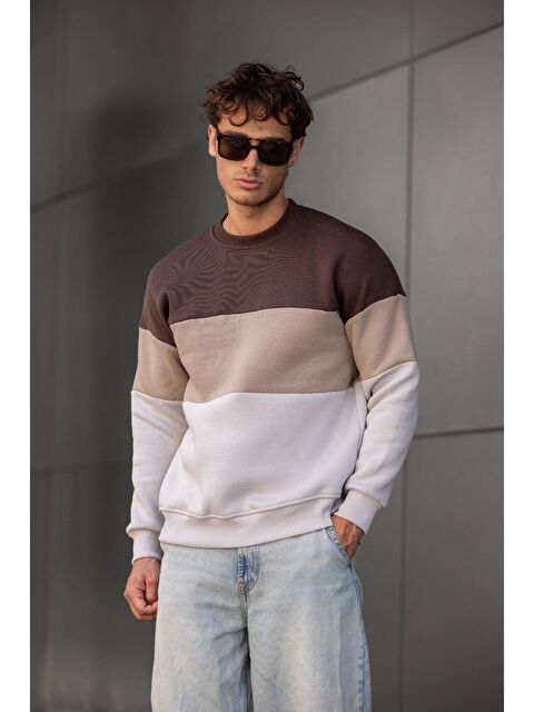 Oksit Trc 3244 Üç İplik Pamuklu Parçalı Bisiklet Yaka Erkek Sweatshirt - S000281169-19413