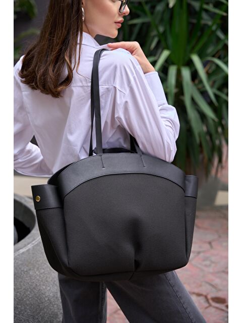 MADAMRA Kontrast Tote Çanta Siyah - S000187420-19351