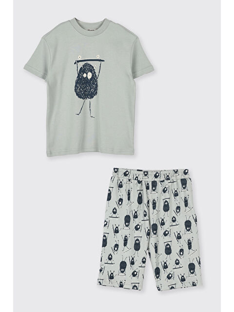 Panço Erkek Çocuk Baskılı Yeşil Pijama Takımı - S000516196-18194