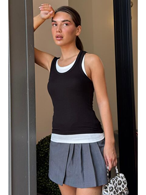 Madmext Siyah Çift Kat Görünümlü Kadın Atlet Mg2558 - S000439990-19351