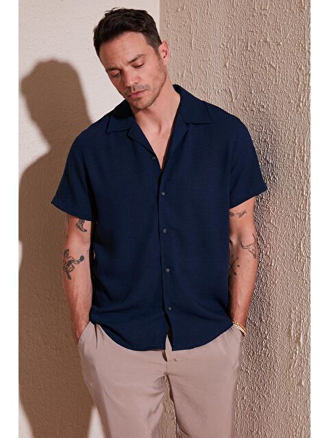 Buratti Keten Görünümlü Kısa Kollu Apaş Yaka Regular Fit Gömlek CF23S116775 - S000020477-21164