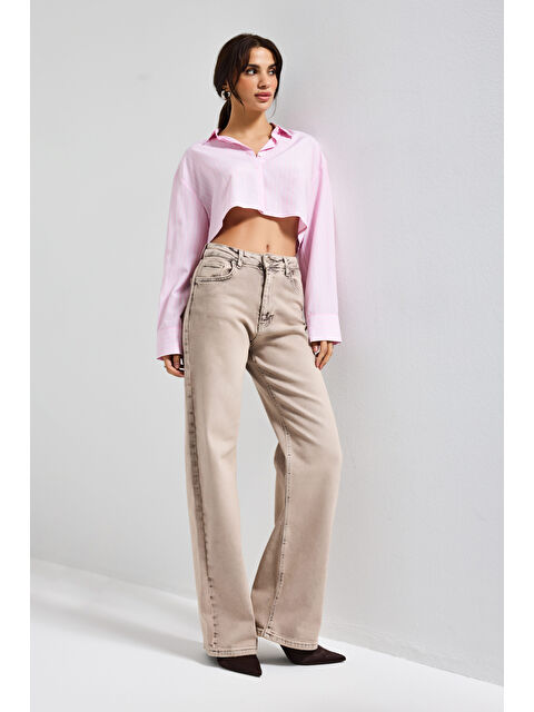 It's Basic Kadın Taş Renk 4s6-167 Straight Fit Yüksek Bel Elastan Kumaş Denim Jean - S000491575-25636