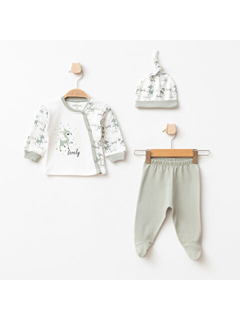 AZİZ BEBE Kız Bebek % 100 Pamuk Zıbın Pantolon Bere 3'lü Alt Üst Bebek Takımı 0 Ay-6 Ay - S000516197-18194