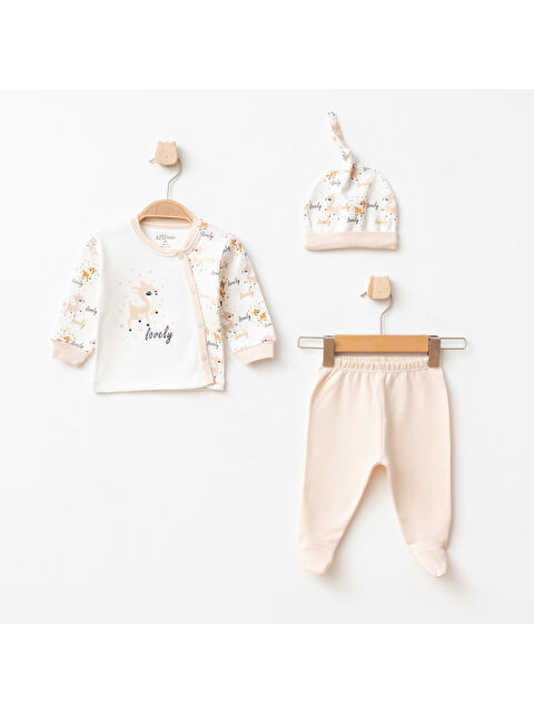 AZİZ BEBE Kız Bebek % 100 Pamuk Zıbın Pantolon Bere 3'lü Alt Üst Bebek Takımı 0 Ay-6 Ay - S000516197-19928