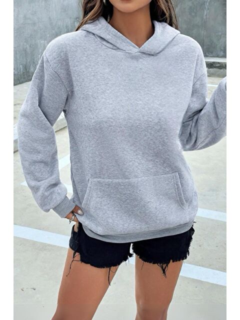 Oksit Lole Düz Basic Pamuklu Kapüşonlu Kadın Sweatshirt - S000291582-20600