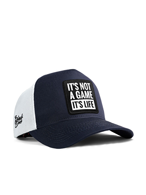 BlackBörk It's Not A Game It's Life Logolu Lacivert-Beyaz Trucker Şapka