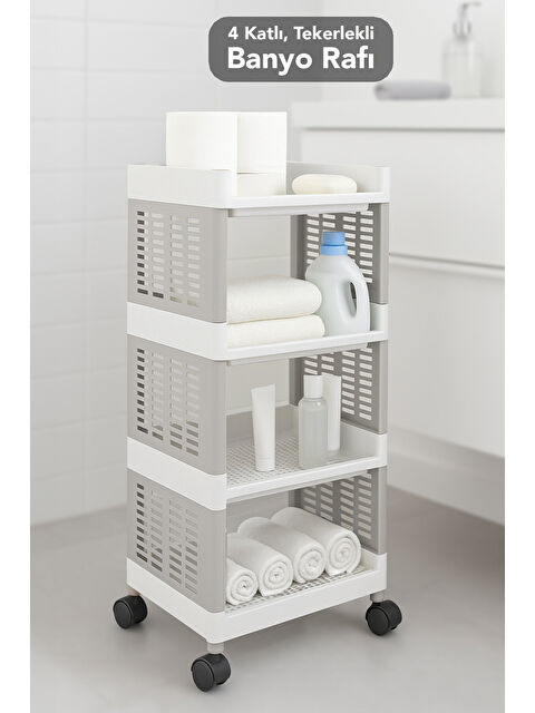 Meleni Home 4 Katlı Tekerlekli Banyo Rafı